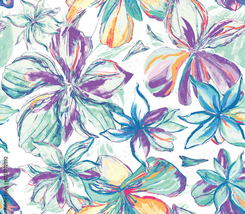  seamless pattern with colorful flower on white background

