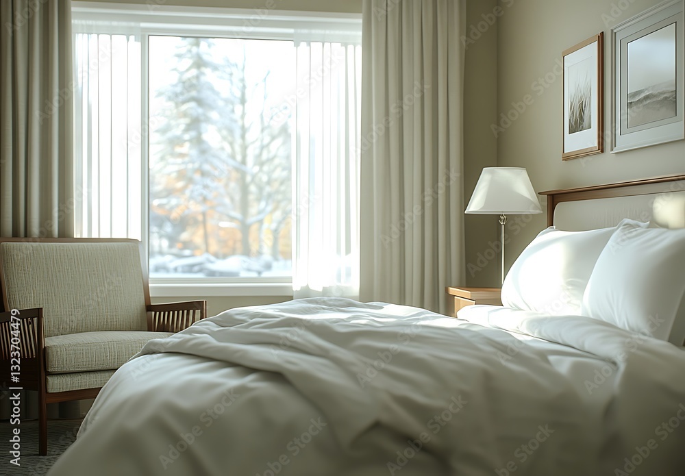 Sunny Bedroom with Comfortable Bed and Chair Sunny Bedroom with Comfortable Bed and Chair