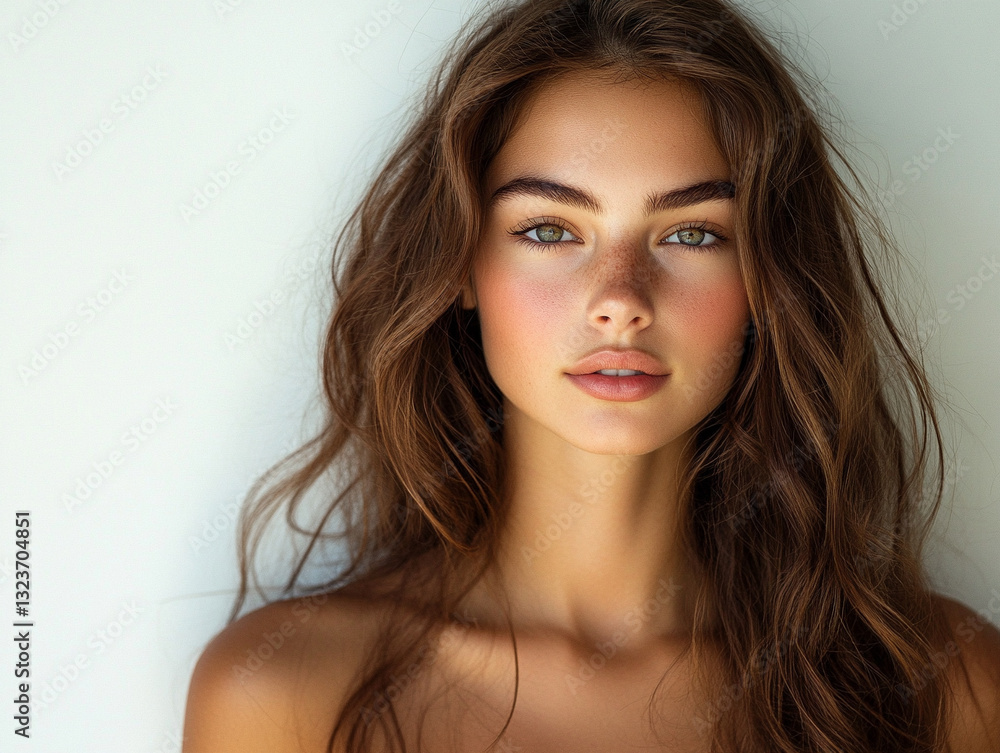 Naklejka premium Soft-lit natural beauty portrait with calm expression