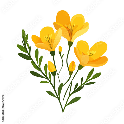 Wallpaper Mural Very Simple flat 2D illustration yellow freesia branch isolated on transparent background, vector, flat design, animation design, simple flat 2D icon, clipart Torontodigital.ca
