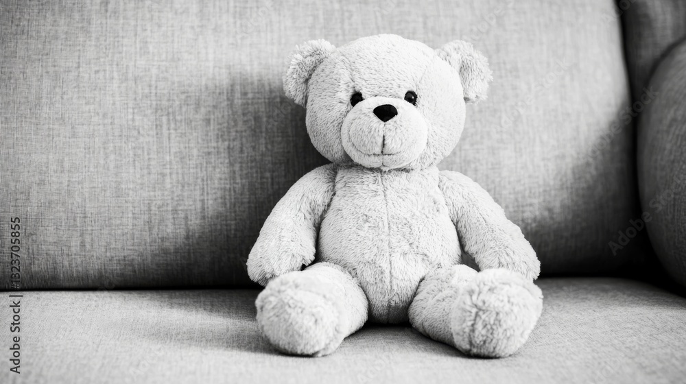 Fototapeta premium Fluffy teddy bear sitting on a sofa