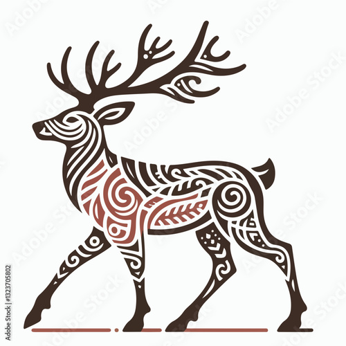 Elegant Deer Illustration: A stylized illustration of a deer, exuding a sense of refined beauty, showcases intricate patterns, capturing the essence of art. 