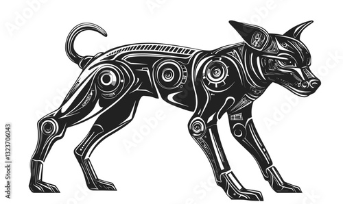 Robotic dog design with technological details, modern flat icons set, vector.