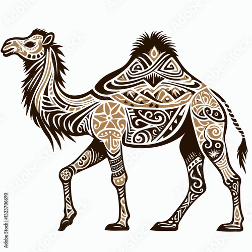 Decorated Camel: A captivating illustration of a camel adorned with intricate patterns and designs, exuding an air of cultural richness and artistic flair.