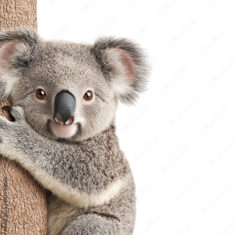 Fototapeta premium Cuddly koala resting on tree, showcasing its adorable features and fluffy fur