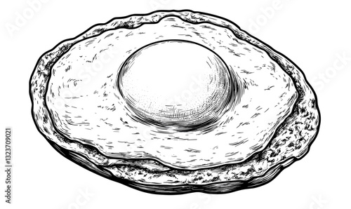 Fried egg sketch on toast vector, linear icons set.