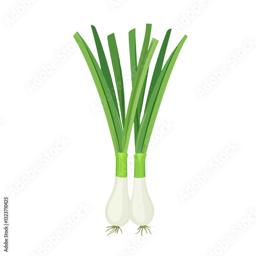 Very Simple flat 2D illustration green onion isolated on transparent background, vector, flat design, animation design, simple flat 2D icon, clipart