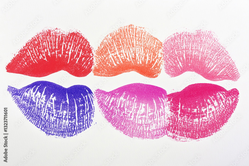 Lip prints of different colors on a white sheet of paper Lip prints of different colors on a white sheet of paper