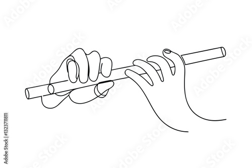 Two Hands Playing a Simple Line Art Flute