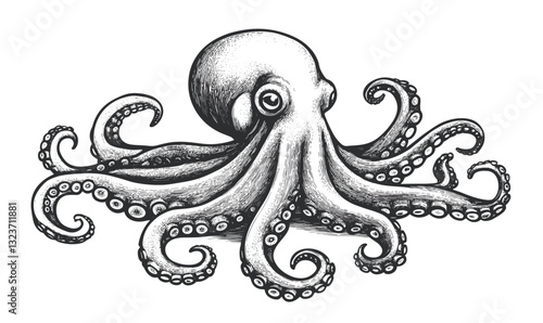 Detailed octopus illustration with tentacles – linear vector, icons set.