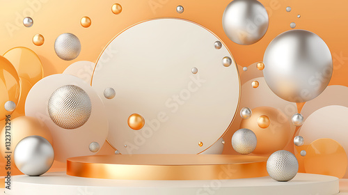 Dynamic 3d sphere arrangement creative studio graphic design modern environment aerial view abstract concept