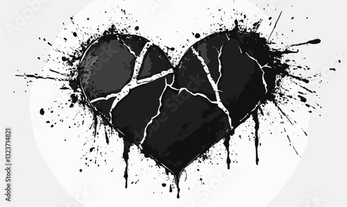 Cracked heart with splatter effect vector, flat icons set.