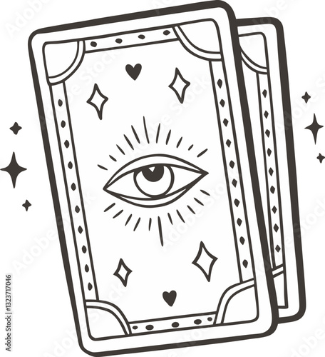 Mystical Tarot Cards with Eye Symbol and Stars  Illustration