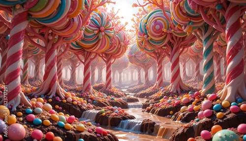 Whimsical Candy Land: A Digital Dreamscape of Swirls and Sweets
