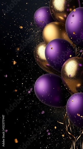 Elegant Purple and Gold Balloons Celebration Background