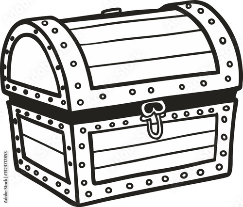 Hand Drawn Treasure Chest Illustration with Decorative Rivets and Lock