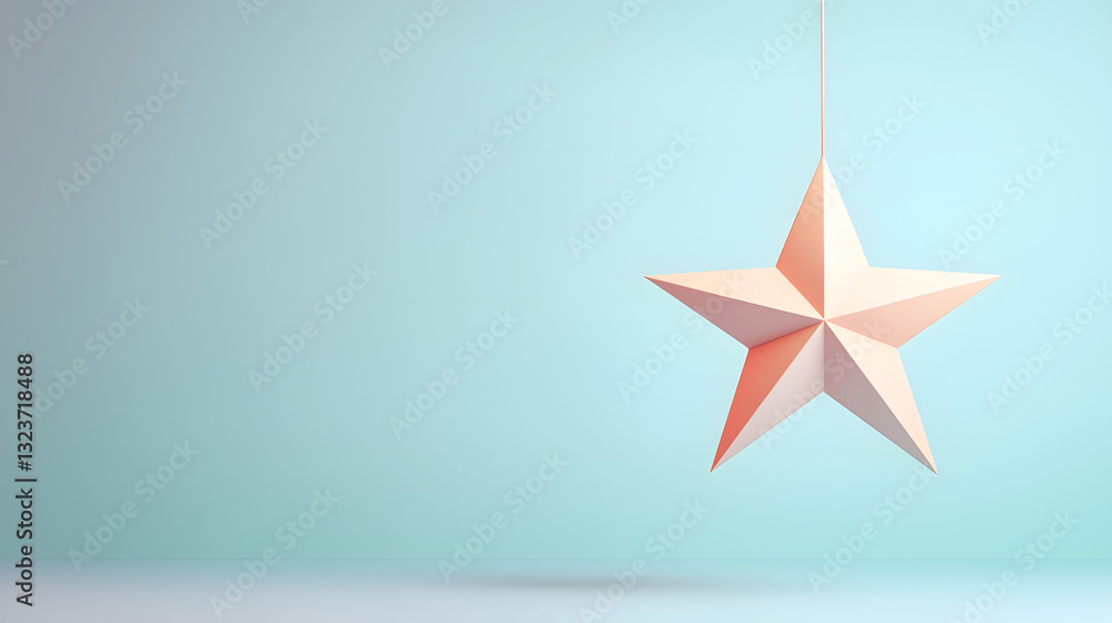 Obraz premium Minimalist Hanging Paper Star Decoration Against Soft Blue Background for Festive Occasions