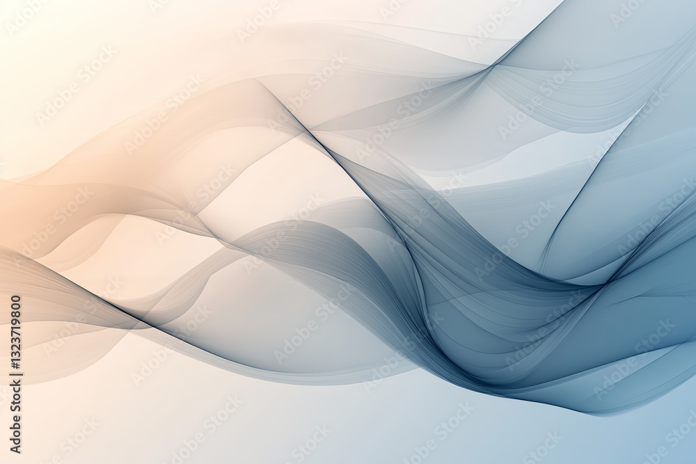 Elegant Abstract Waves with Calming Gradient of Soft Blues, Beiges, and Warm Grays