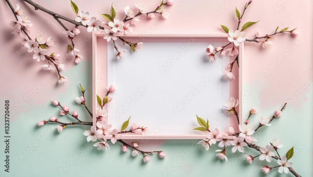 Spring Floral Arrangement with Pink Flowers and Empty Frame Spring Floral Arrangement with Pink Flowers and Empty Frame