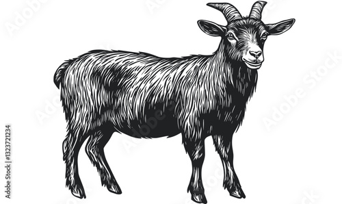 Detailed goat icon set in linear style – vector.