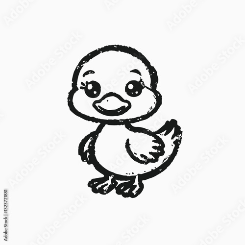 Set of Cute duckling icon. Hand drawn illustration of a little yellow duck swimming in water isolated on a white background