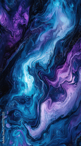 Cosmic Swirl: A vibrant display of liquid paint, blending shades of indigo and cyan to capture the essence of the galaxy.