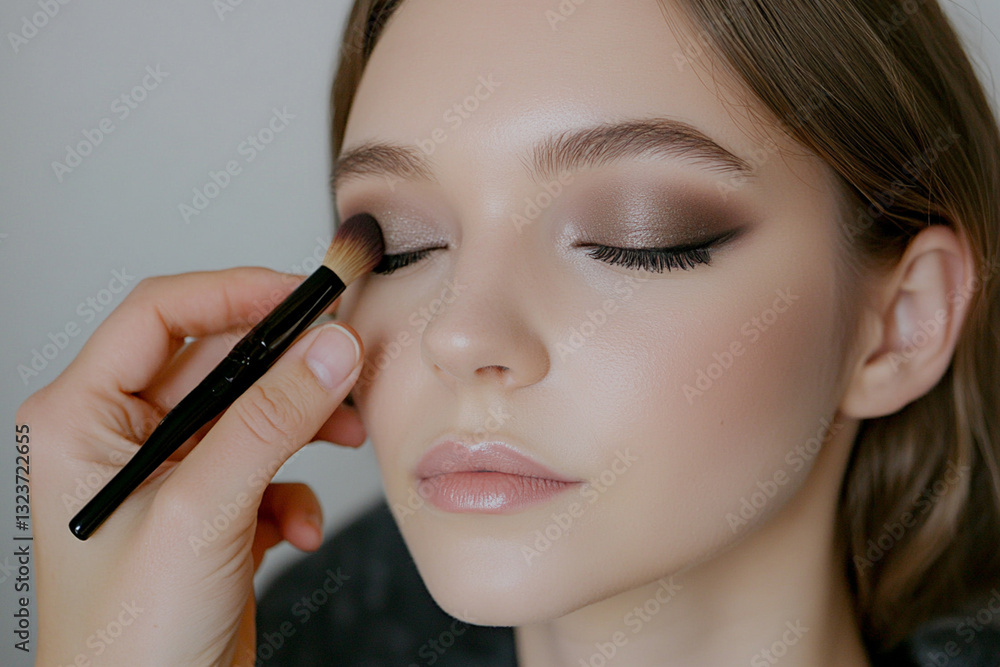 Professional make-up artist makes smoky eyes for a client Professional make-up artist makes smoky eyes for a client