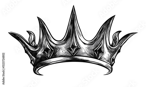 Elegant crown illustration with ornate details, monochrome, flat, icons set, vector.