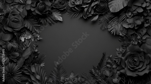 Paper flower border monochrome