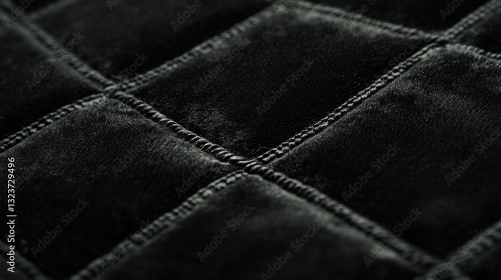 Naklejka premium Abstract Dark Gray Quilted Velvet Fabric Texture with Diamond Pattern and Detailed Stitching, Macro Close-Up