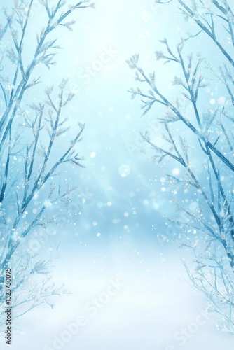 Snowflakes falling on winter trees