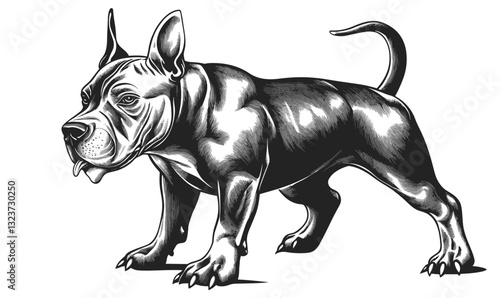 Powerful bulldog in black-and-white vector, flat style icons set.