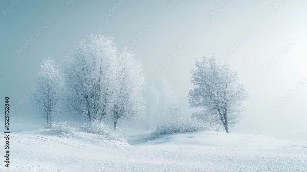 Frosted trees stand like sentinels in a tranquil snowy landscape, capturing winter's serene stillness and the gentle majesty of nature's art. Frosted trees stand like sentinels in a tranquil snowy landscape, capturing winter's serene stillness and the gentle majesty of nature's art.