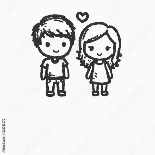 Tall man and short girl. Beautiful cute couple pointing with fingers to white blank board, Vector Illustration Of whiteboard visual aid in flat design style Isolated vector illustration