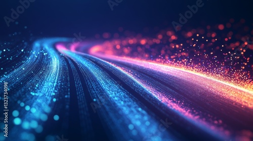 Vibrant trails of light weave through a darkened expanse, suggesting speed and the pulsating energy of an electrified highway at night.