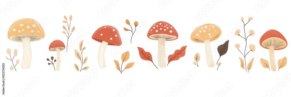 Autumn Mushrooms and Leaves - Beautiful Nature Design Autumn Mushrooms and Leaves - Beautiful Nature Design