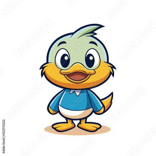 Cartoon illustration of cute little duck character isolated background. minimalist head logo, Icon, element. Vector illustration