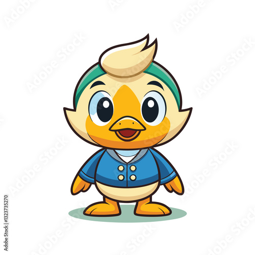 Cartoon illustration of cute little duck character isolated background. minimalist head logo, Icon, element. Vector illustration