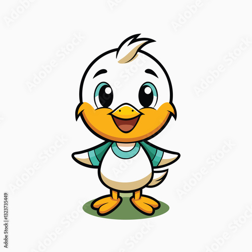 Cartoon illustration of cute little duck character isolated background. minimalist head logo, Icon, element. Vector illustration