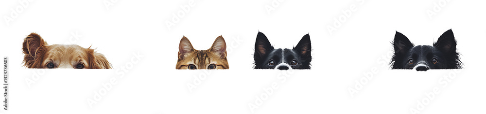 Four different animals peeking isolated on white background PNG.AI GENERATED Four different animals peeking isolated on white background PNG.AI GENERATED