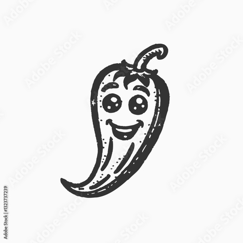 Cute chili pepper. Outline design. Chili mascot logo cartoon vector illustration on white background
