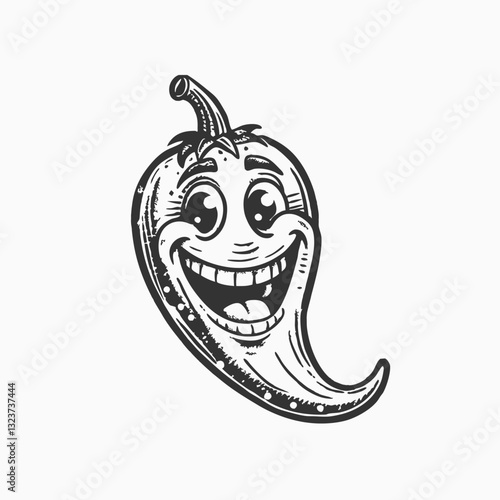 Cute chili pepper. Outline design. Chili mascot logo cartoon vector illustration on white background
