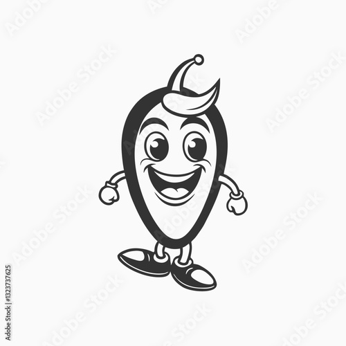 Cute chili pepper. Outline design. Chili mascot logo cartoon vector illustration on white background
