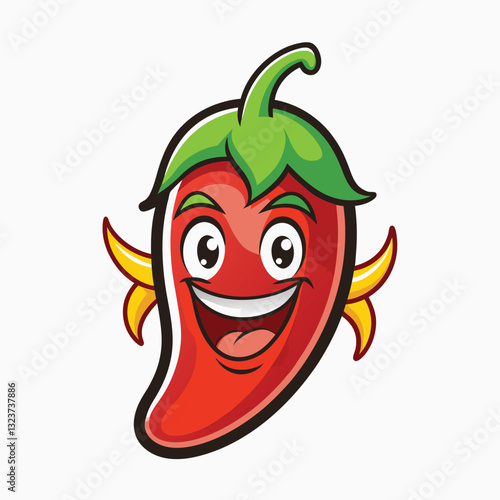 Cartoon chili mascot illustration. Cute chili pepper. Hand drawn graphic design. minimalist head logo, Icon, element. Vector illustration