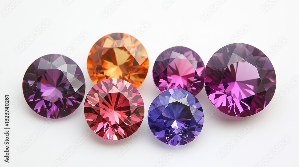 Collection of brilliant-cut synthetic gemstones in a gradient of colors. Collection of brilliant-cut synthetic gemstones in a gradient of colors.