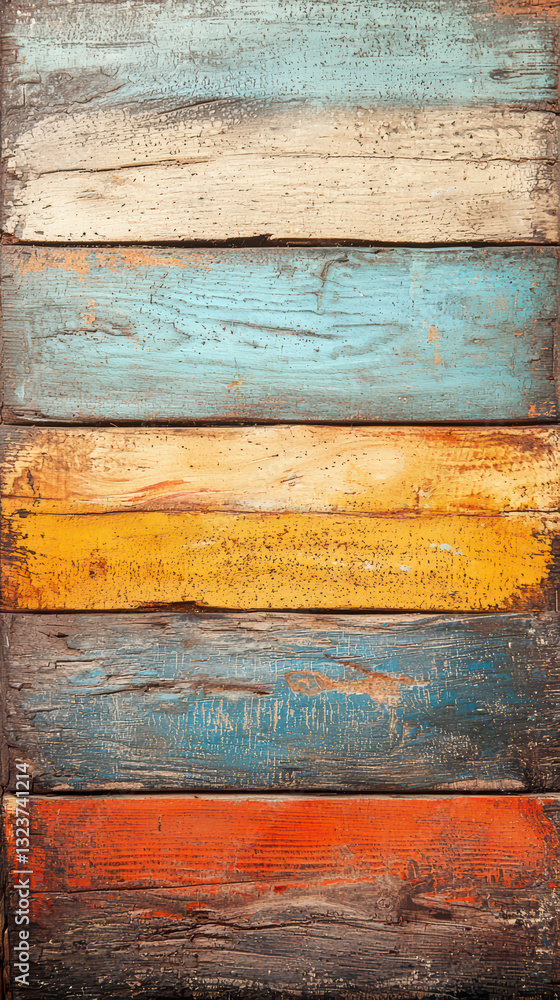 Obraz premium Rustic Painted Wood Texture: A close-up of weathered planks with a distressed paint finish showcases the beauty of imperfection, offering a raw and tactile aesthetic.