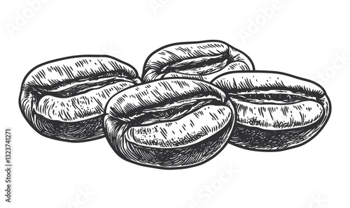Coffee bean drawings in black and white - linear icons set vector.