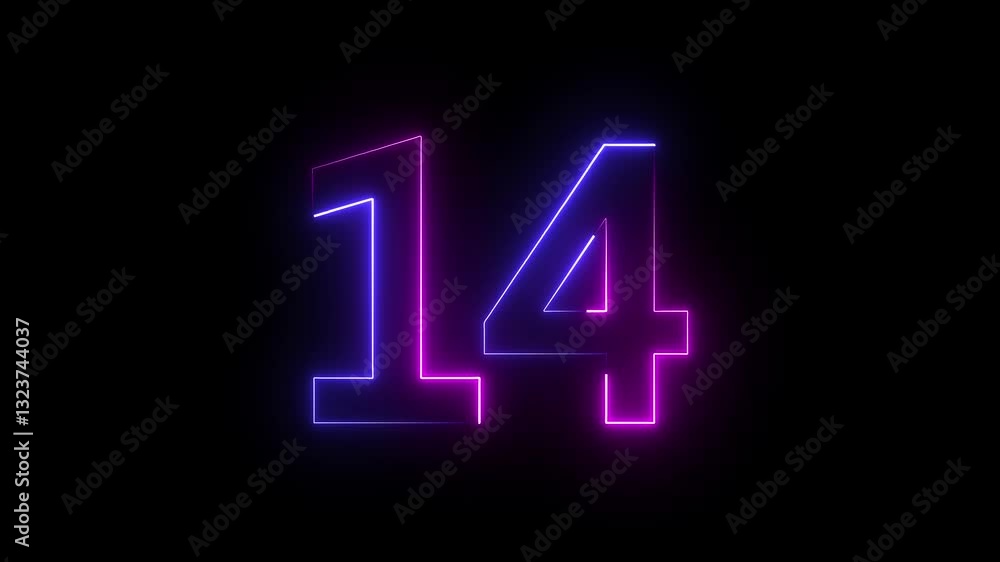 A neon 14 number icon animation with vibrant, glowing colors that pulse and shift, creating a dynamic, futuristic effect with smooth transitions and a sleek, modern design. A neon 14 number icon animation with vibrant, glowing colors that pulse and shift, creating a dynamic, futuristic effect with smooth transitions and a sleek, modern design.