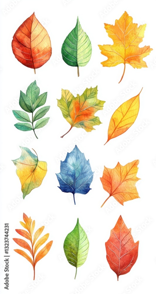 Obraz premium Autumn Leaves Watercolor Illustration - Colorful Leaf Collection