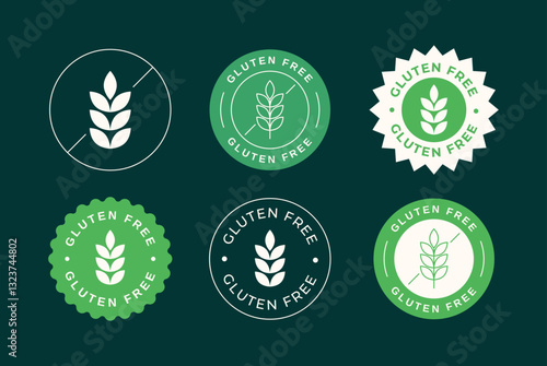 Gluten free badges and labels with wheat for food products. Flat modern design. Vector illustration
